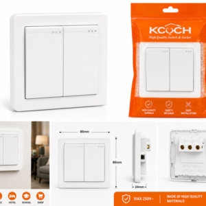 KCOCH 2 Gang Wall Switch – High Quality Fire-Retardant 10AX 250V Switch