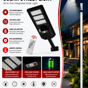 30W All-in-One Solar Street Light with Remote Control – IP65 Outdoor LED Security Light